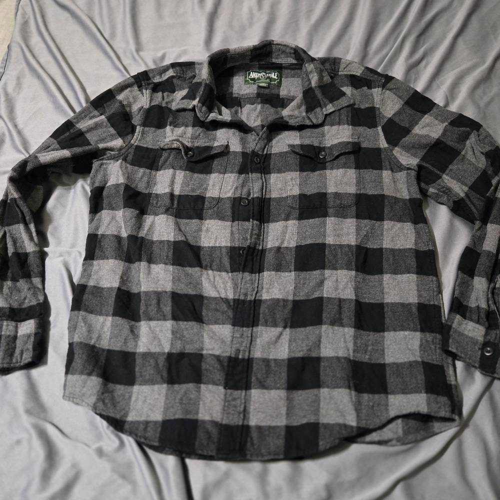 AMERICAN EAGLE Button Down Long Sleeve Shirt Mens Suze Large Black Plaid Flannel